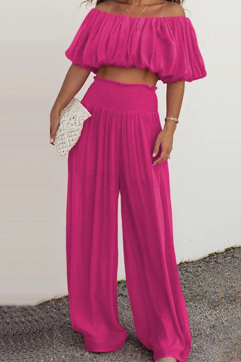 Casual Daily Solid Patchwork Off the Shoulder Short Sleeve Two Pieces - Panekey