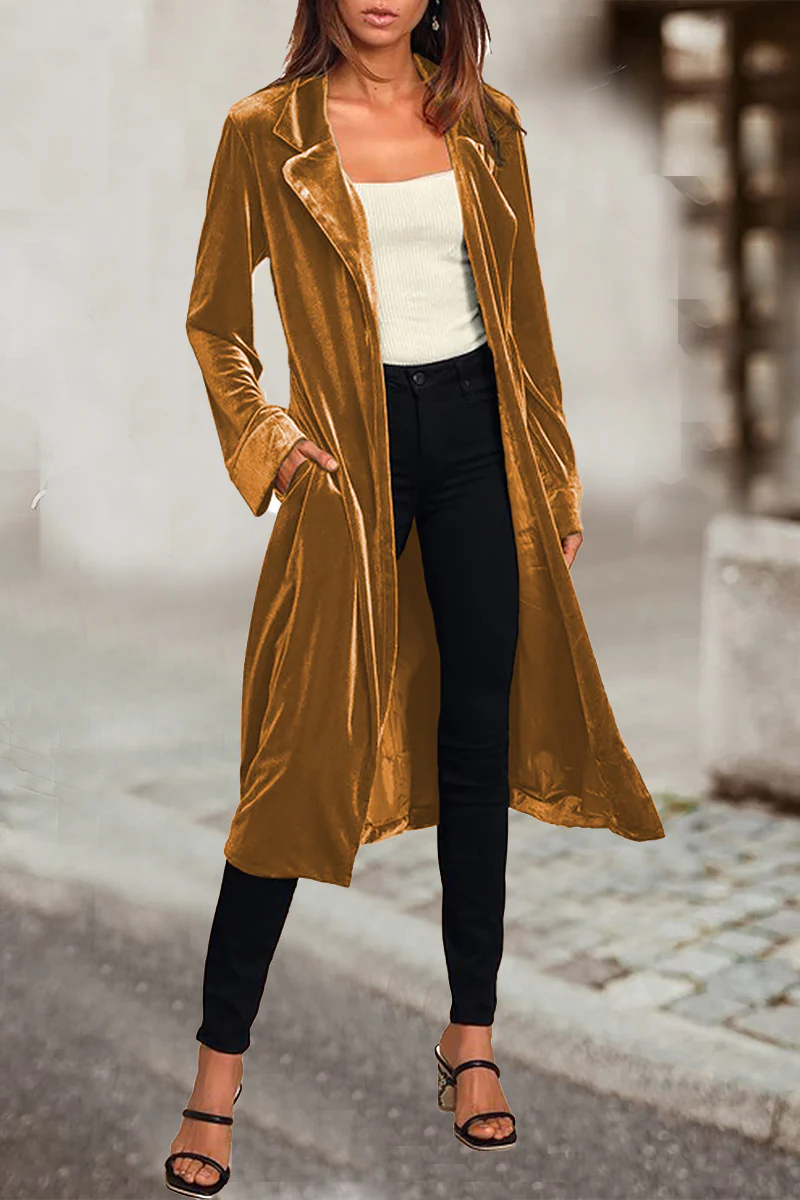 British Style Elegant Solid Pocket Turn-back Collar Outerwear - Panekey