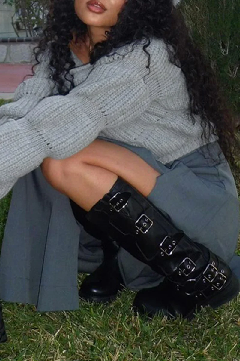 Casual Patchwork Off Shoulder Sweaters - Panekey