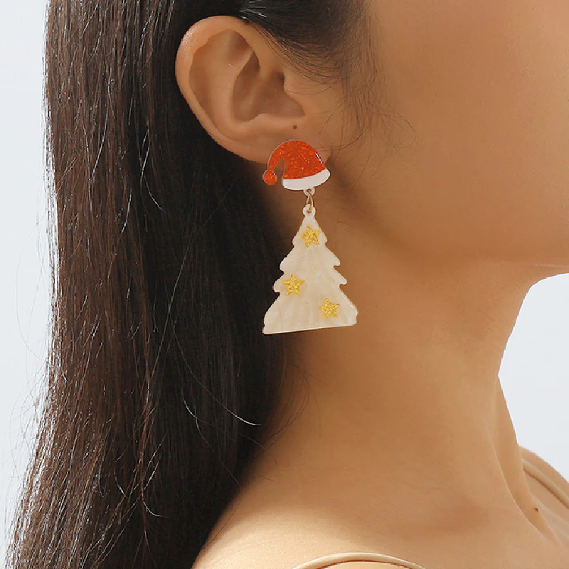 Casual Christmas Tree Patchwork Earrings - Panekey
