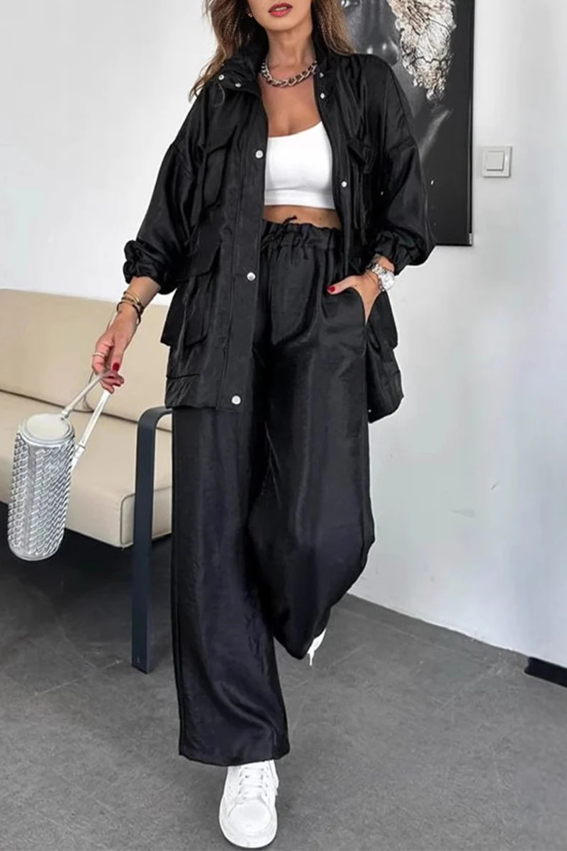 Casual Pocket Ruched Mandarin Collar Long Sleeve Two Pieces(6 Colors) - Panekey