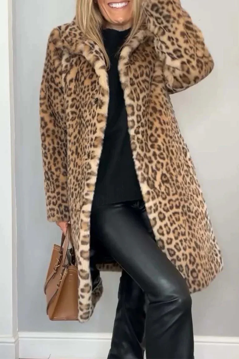 Casual Leopard Patchwork Fluffy Turndown Collar Outerwear(5 Colors) - Panekey