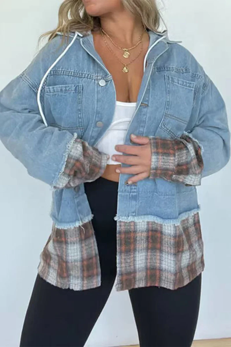 Casual Plaid Draw String Turndown Collar Outerwear - Panekey