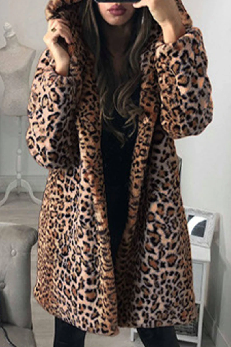 Casual Daily Leopard Printing Hooded Collar Outerwear - Panekey
