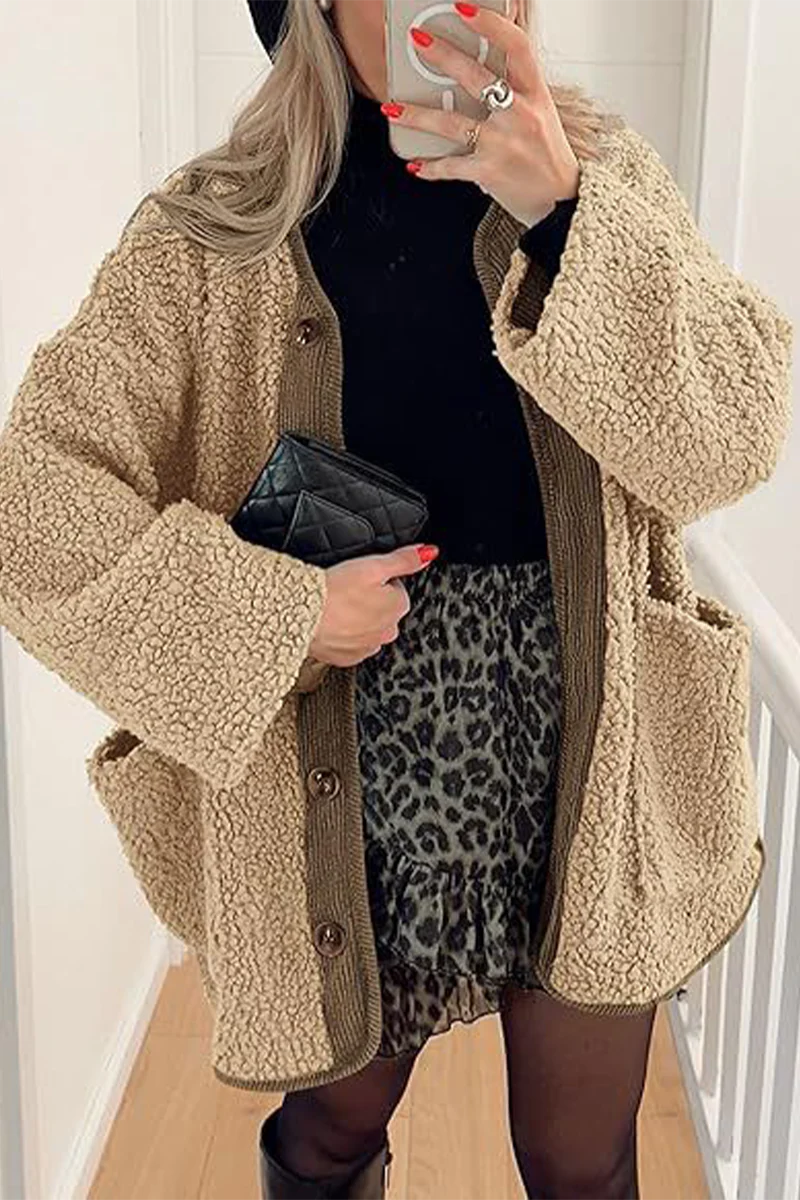 Casual Pocket Contrast O Neck Outerwear(6 Colors) - Panekey