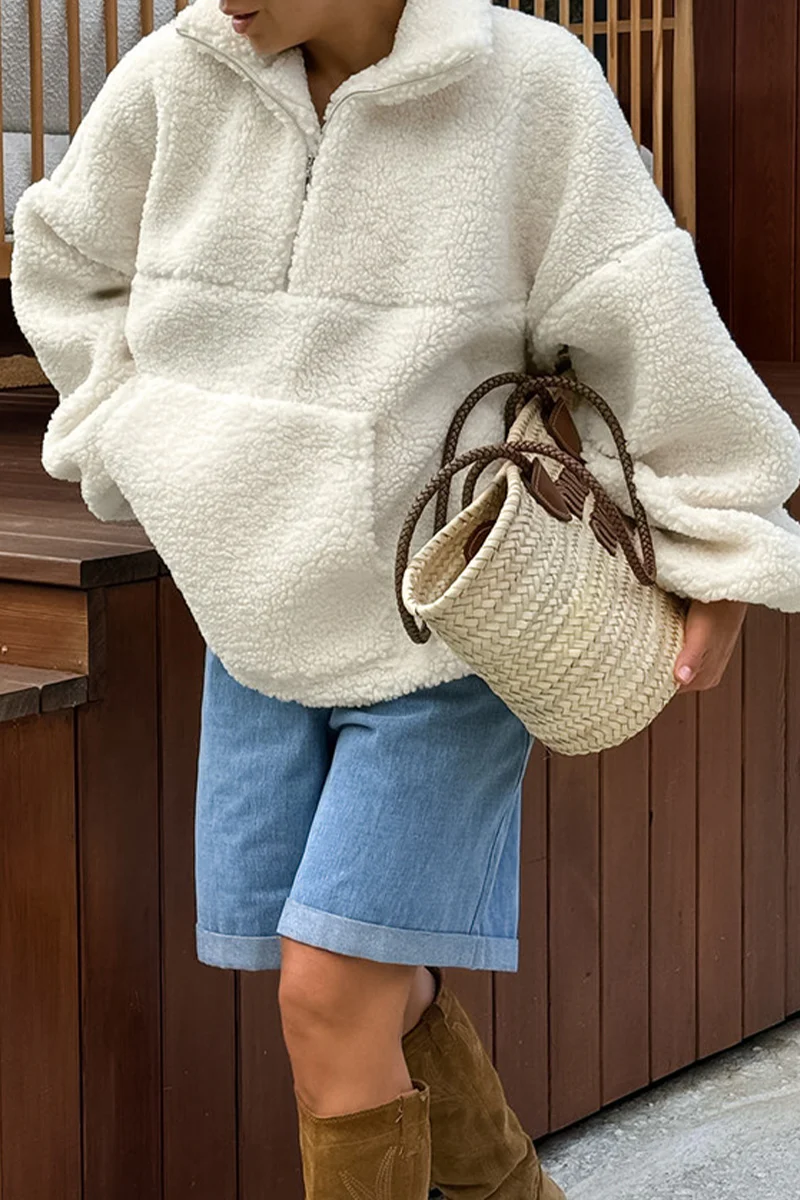 Casual Daily Pocket Zipper Turndown Collar Hoodies - Panekey