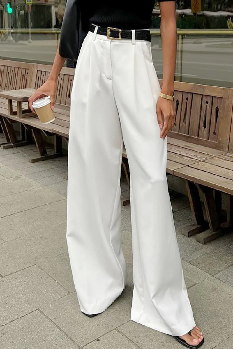 Casual British Style Solid Pocket Loose Straight Solid Color Bottoms - Panekey