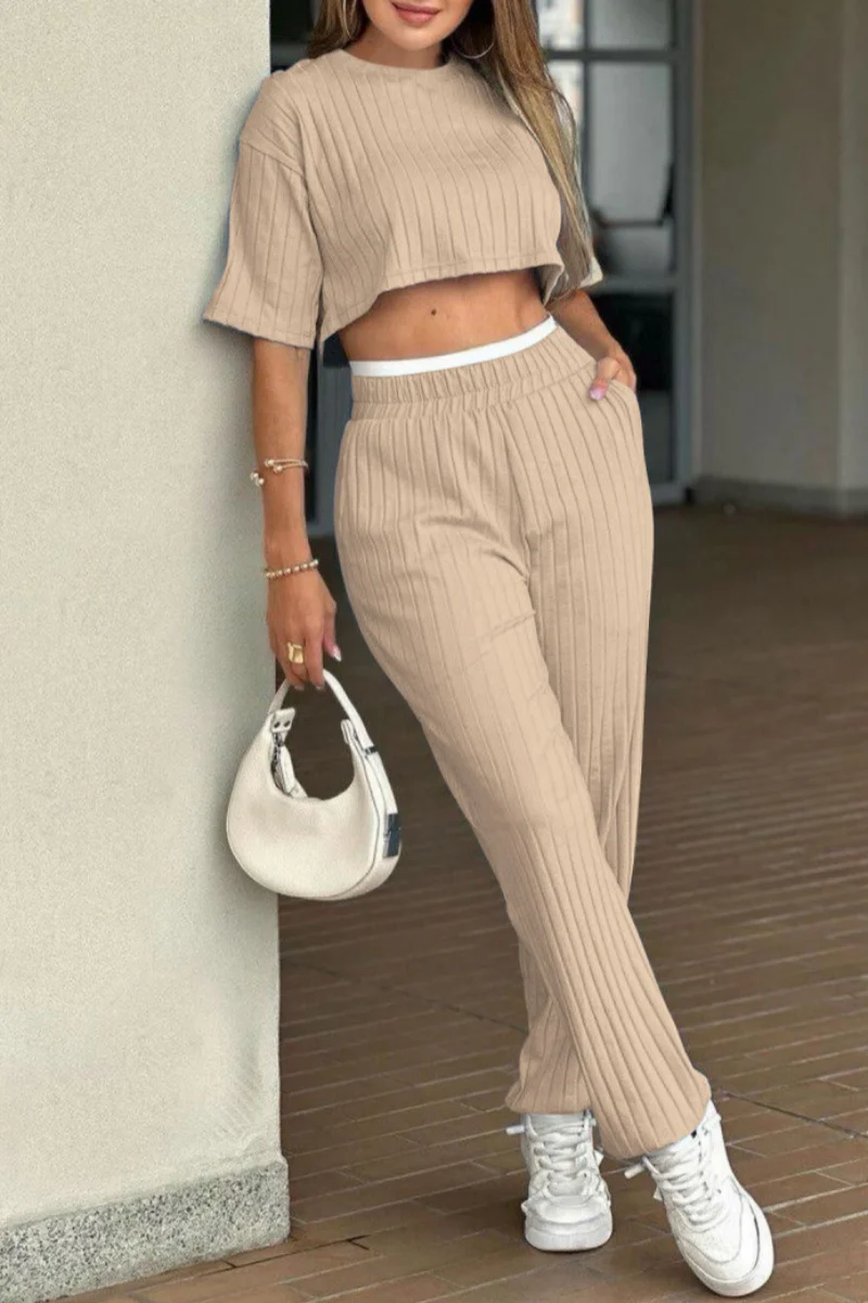 Casual Basic O Neck Short Sleeve Two Pieces(3 Colors) - Panekey