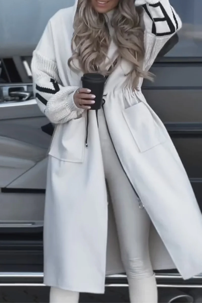 Casual Letters Pocket Patchwork Contrast Hooded Outerwear(7 Colors) - Panekey