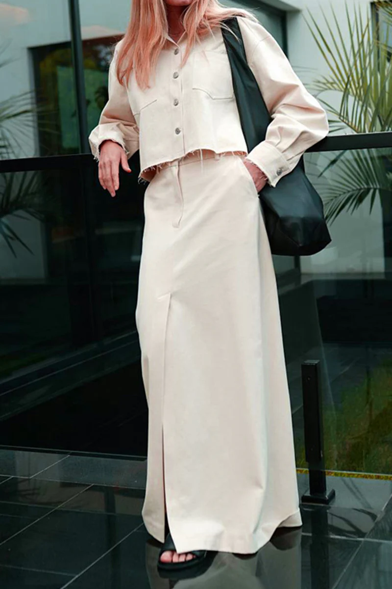 Casual Elegant Solid Pocket Turndown Collar Long Sleeve Two Pieces - Panekey