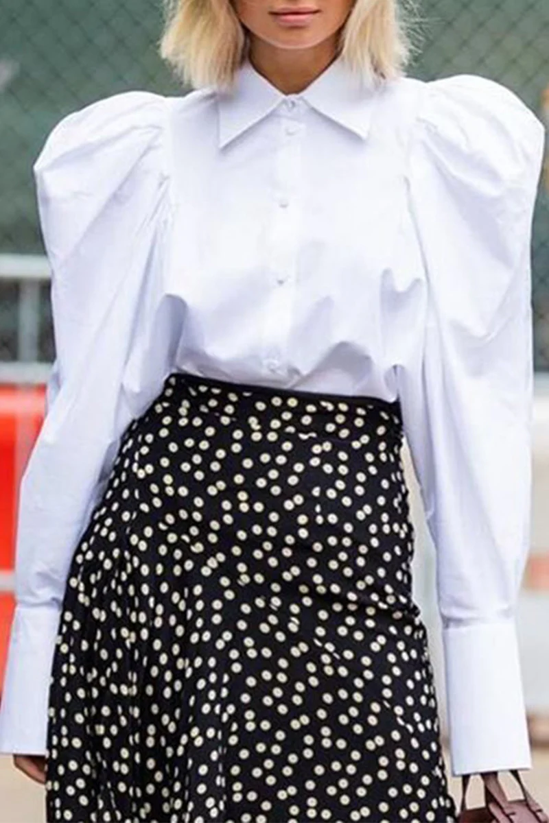 British Style Elegant Solid Fold Turndown Collar Tops - Panekey