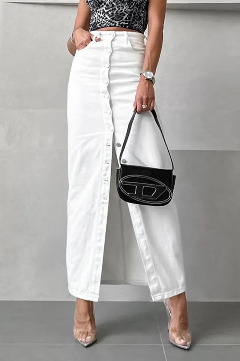 Casual Daily Pocket Buckle Regular High Waist Straight Bottoms - Panekey