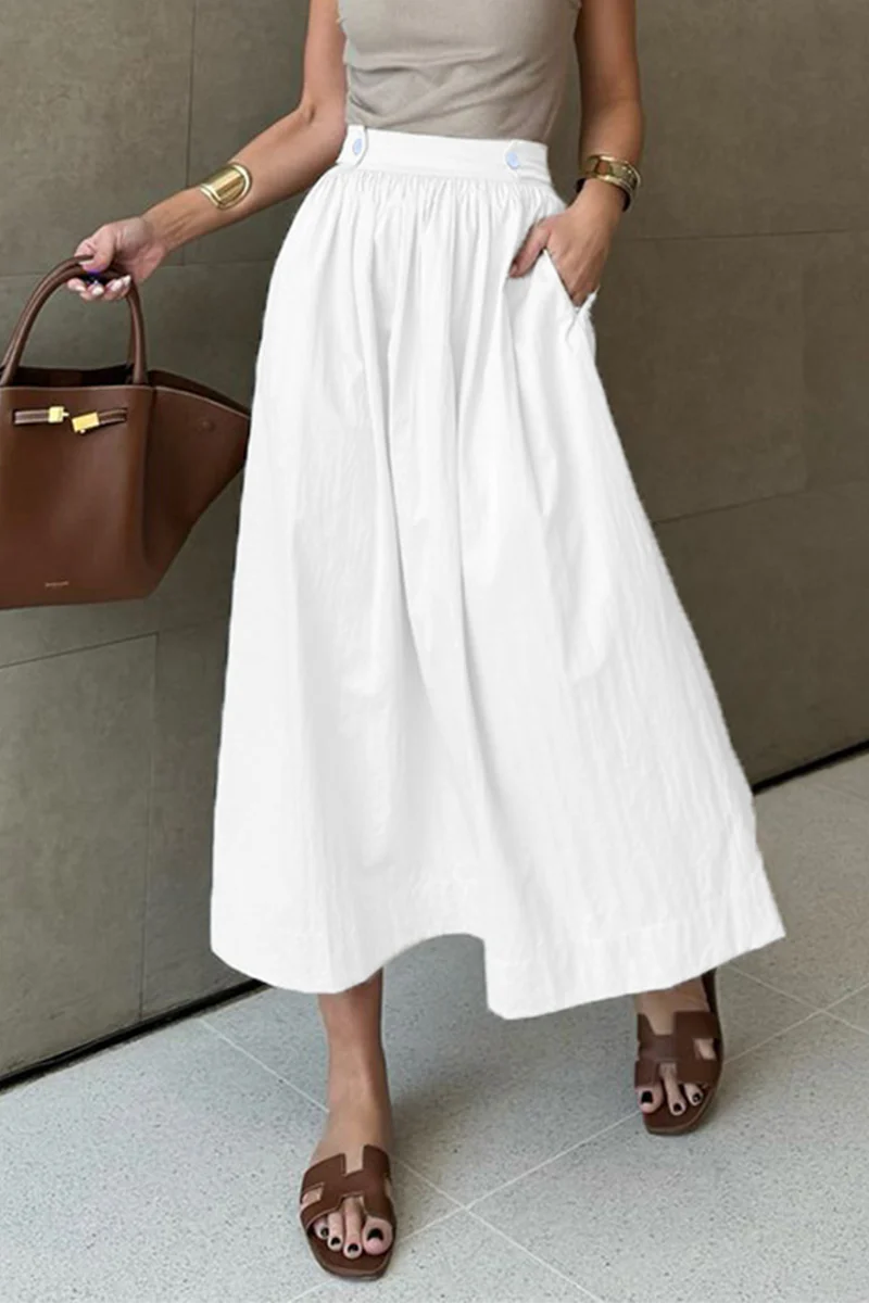 Casual Daily Pocket Buttons Loose High Waist Type A Bottoms - Panekey