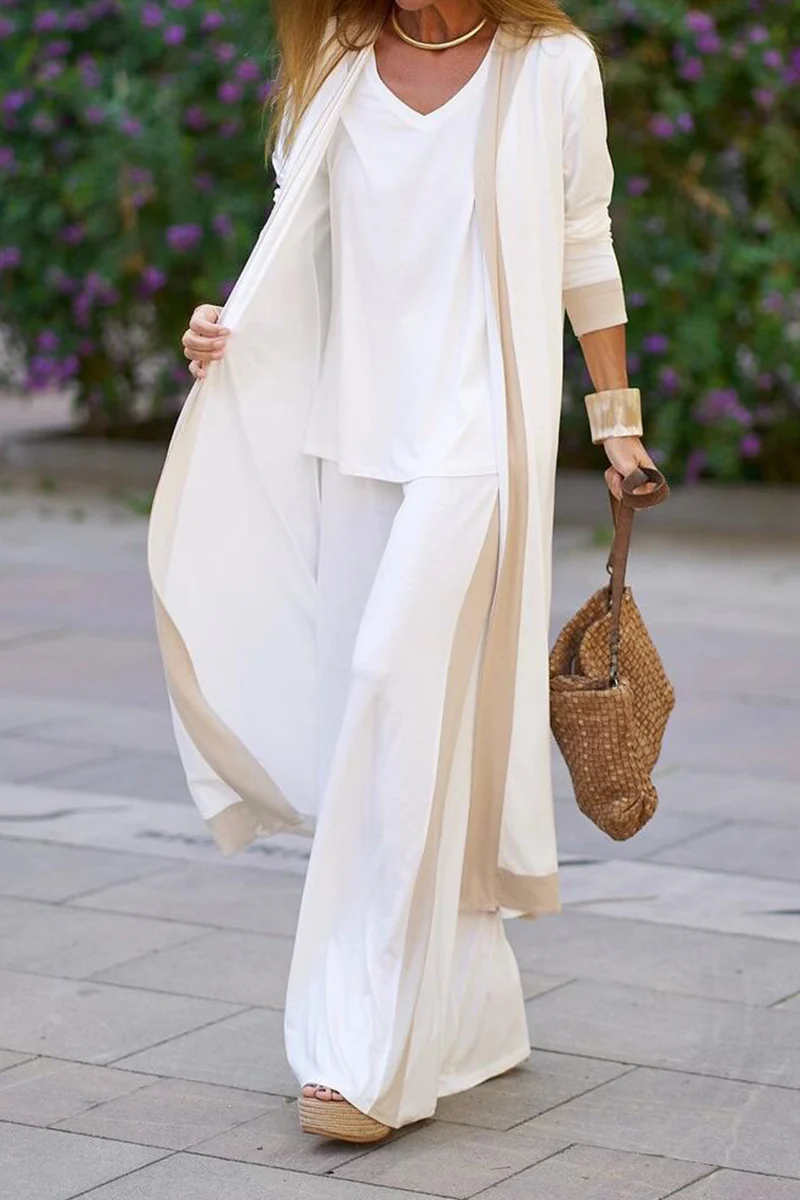 Casual Elegant Patchwork Contrast V Neck Long Sleeve Three Pieces(4 Colors) - Panekey