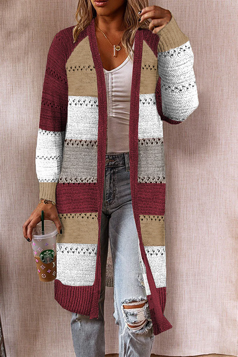 Casual Patchwork Hollowed Out Cardigan Collar Outerwear(3 Colors) - Panekey