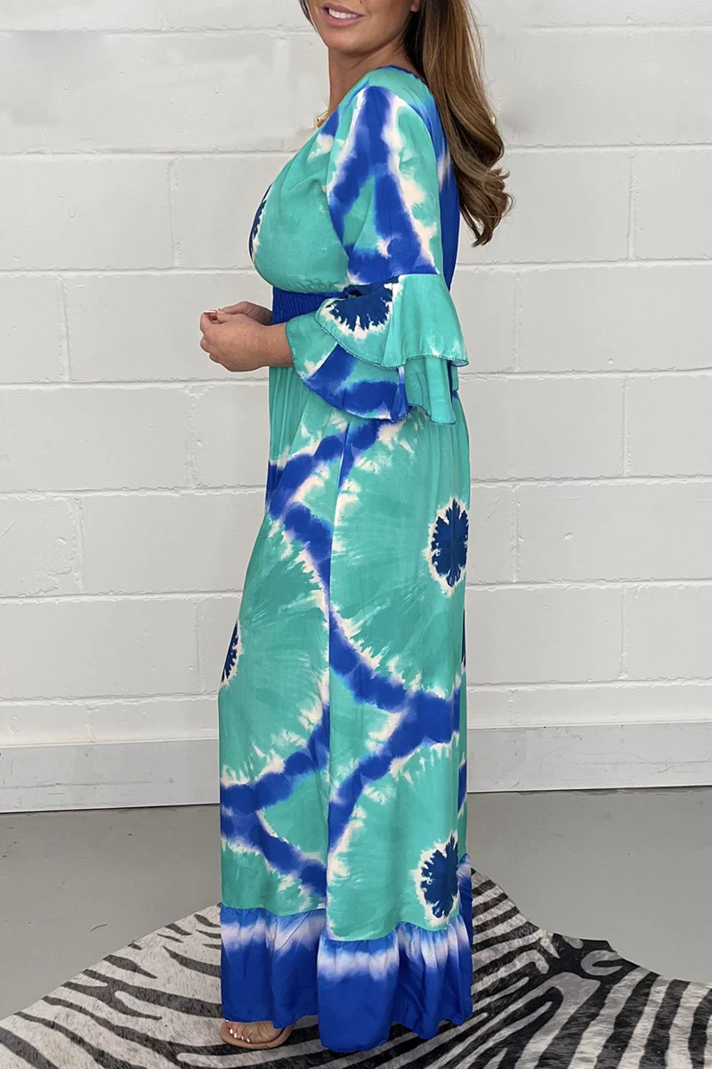 Casual College Print Patchwork V Neck Loose Jumpsuits - Panekey