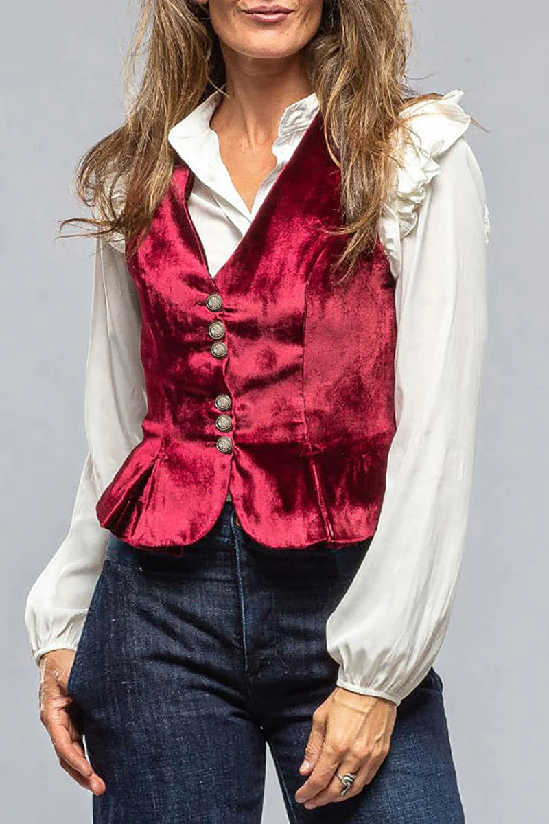 Casual Daily Solid Color Buttons V Neck Waistcoats(No shirt) - Panekey