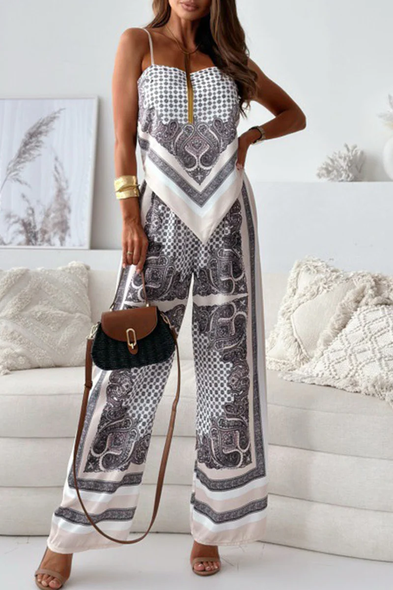 Casual Geometric Print Backless Square Neck Sleeveless Two Pieces(5 Colors) - Panekey