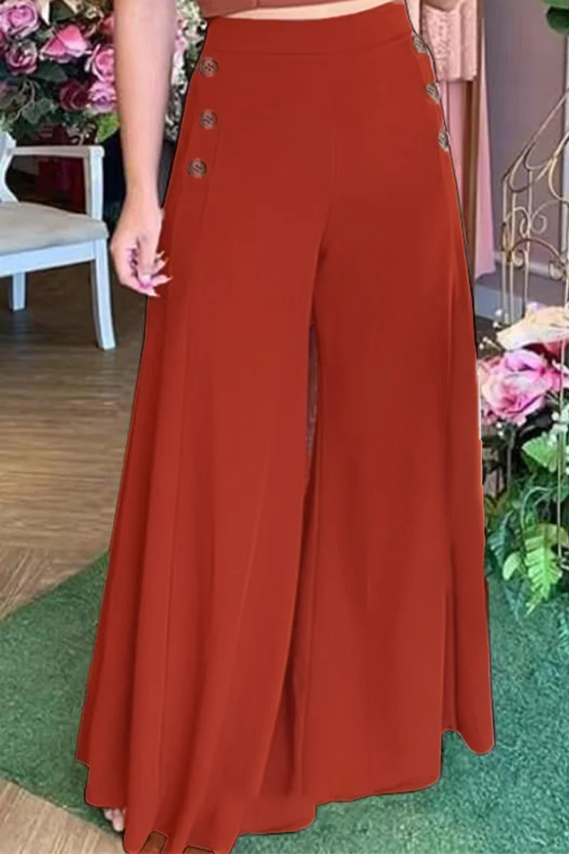 Casual Elegant Solid Buttons Loose Wide Leg Solid Color Bottoms(3 Colors) - Panekey
