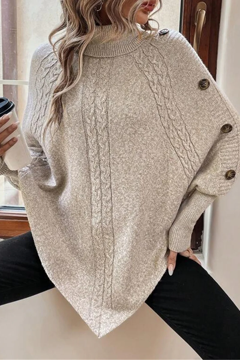 Casual Buttons Weave Turtleneck Sweaters(3 Colors) - Panekey