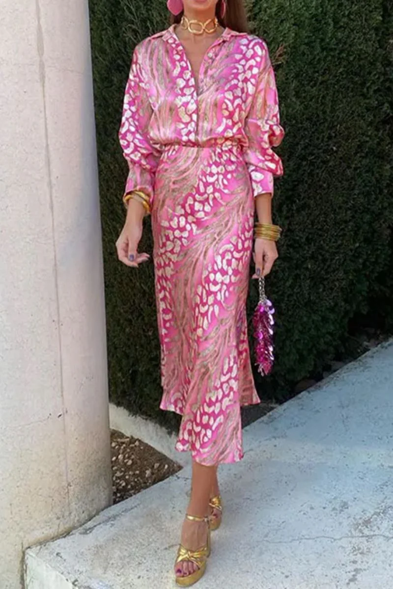 Casual Daily Print Basic Turndown Collar Long Sleeve Two Pieces - Panekey