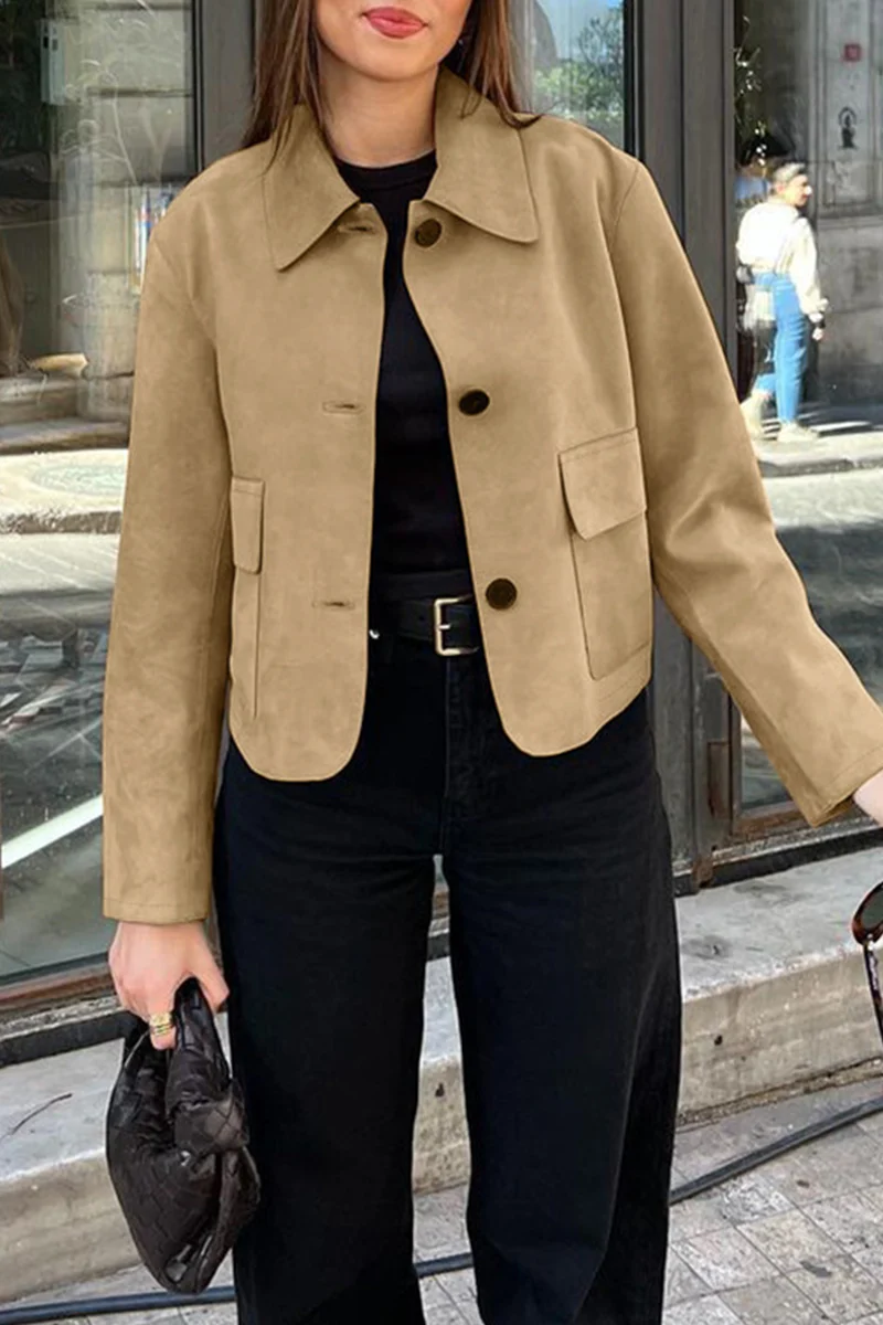 Casual Daily Buttons Turndown Collar Outerwear - Panekey