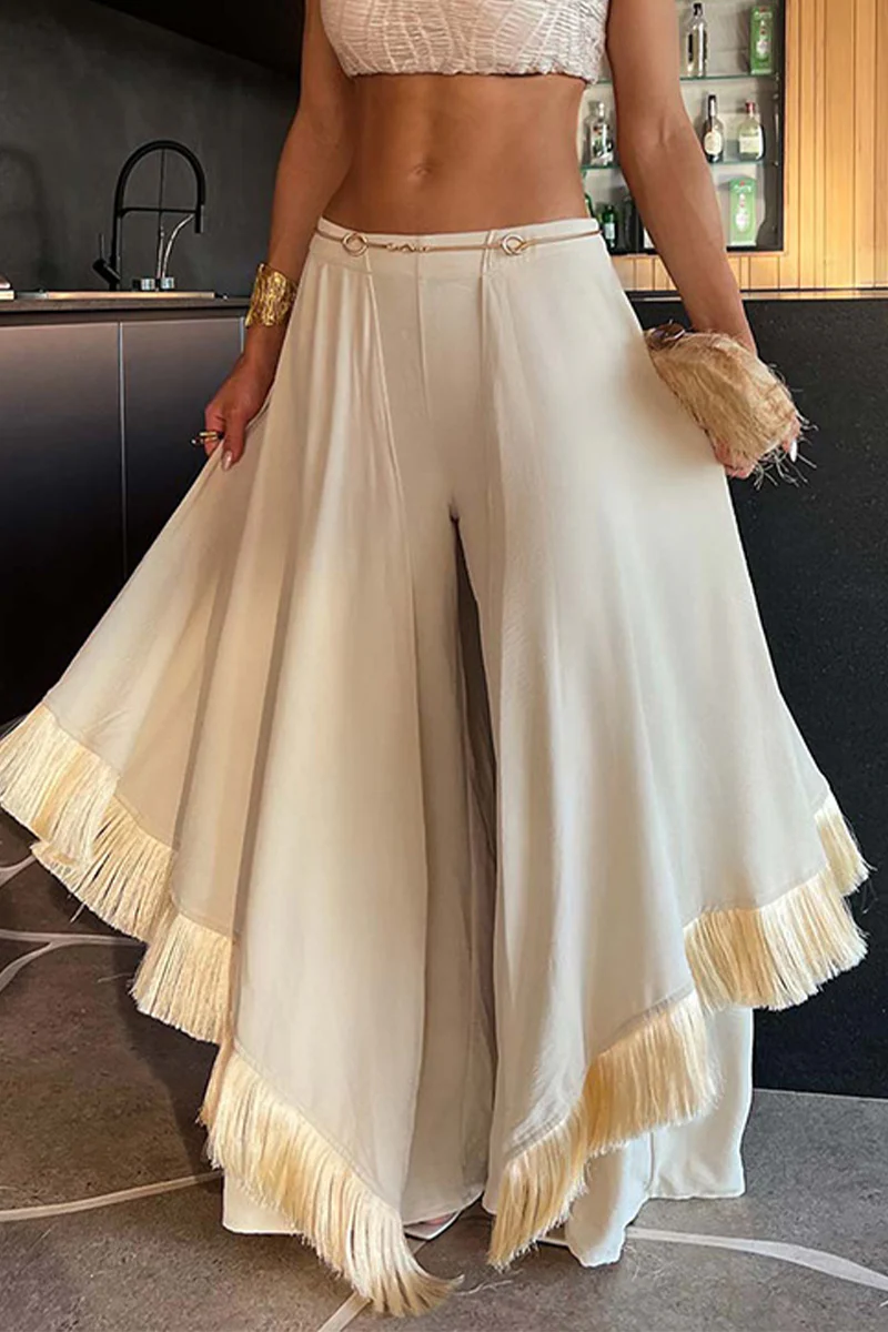 Casual Irregular Fringed Hem Boot Cut Speaker Bottoms(3 Colors) - Panekey