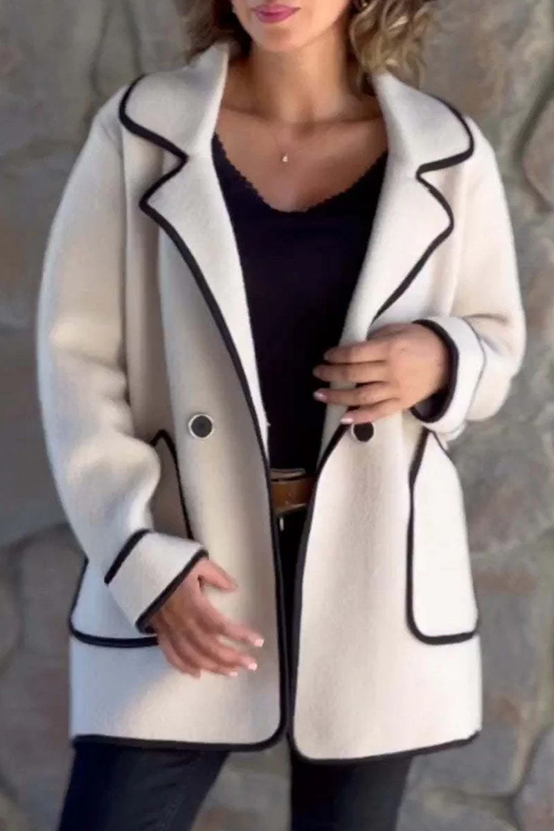 Casual Pocket Patchwork Contrast Turndown Collar Outerwear(4 Colors) - Panekey