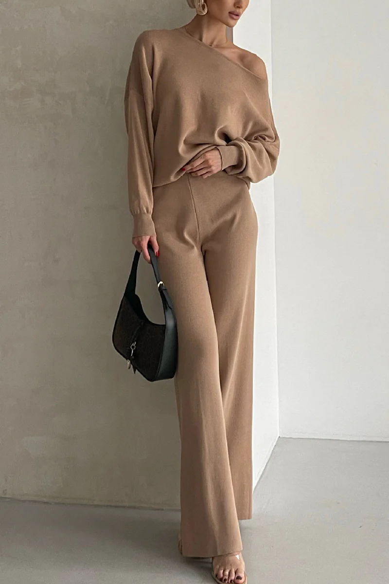 Casual Irregular Oblique Collar Long Sleeve Two Pieces(3 Colors) - Panekey