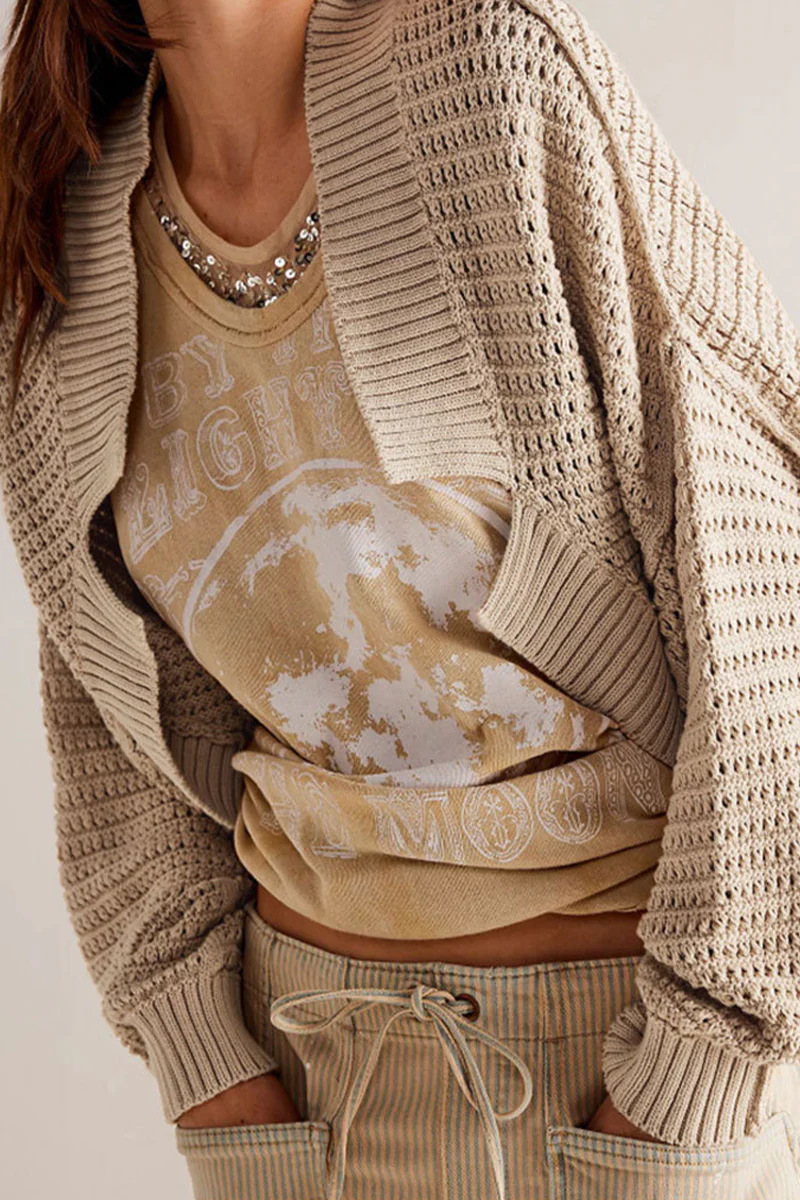 Casual Daily Solid Color Weave Cardigan Collar Outerwear - Panekey