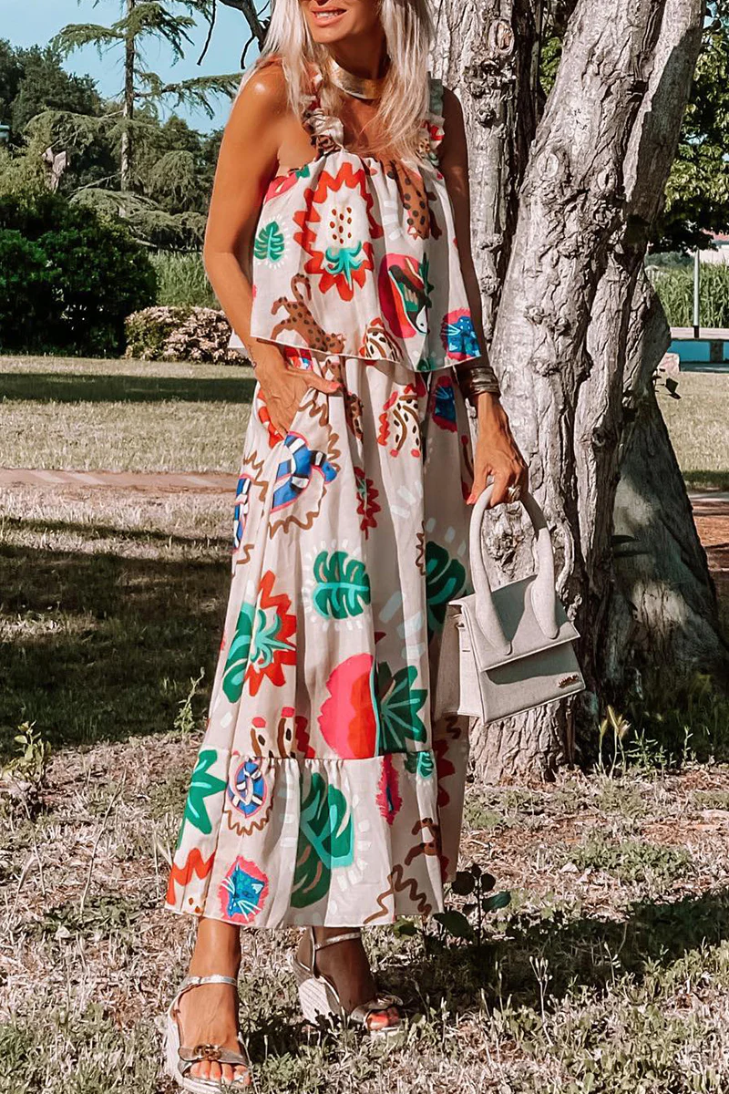 Bohemian Elegant Print Patchwork Square Collar Printed Dress Dresses - Panekey