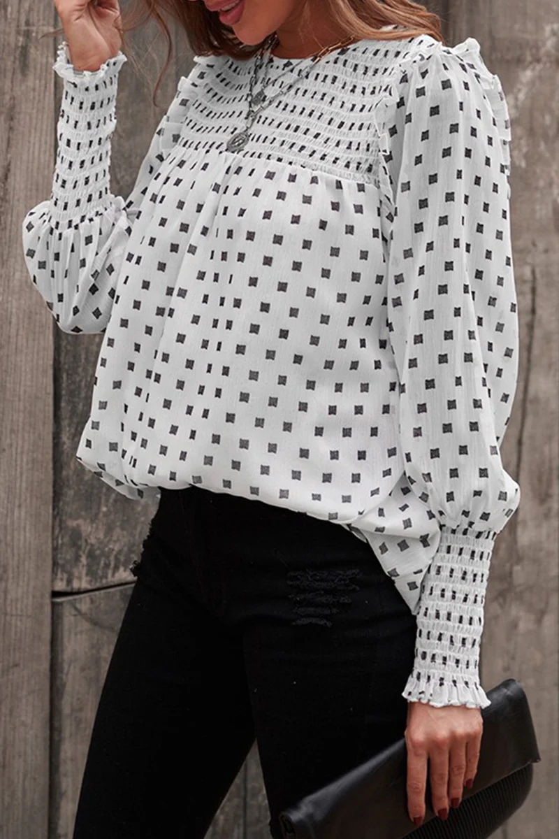 Casual Elegant Print Stringy Selvedge O Neck Tops(4 Colors) - Panekey