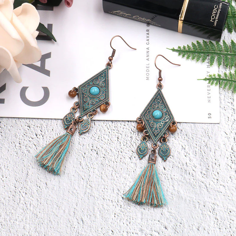Bohemian Vintage Geometric Tassel Patchwork Earrings - Panekey