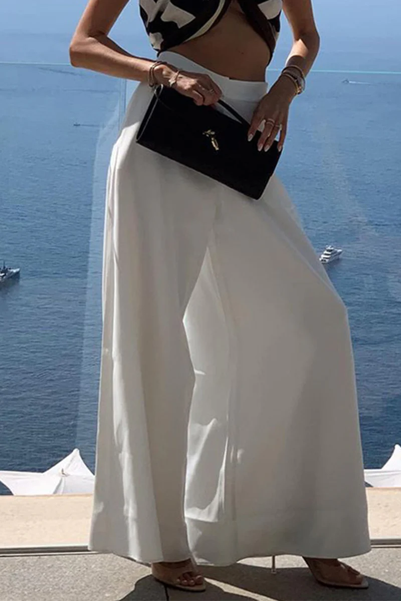 Casual Daily Solid Color Pocket Loose Mid Waist Straight Solid Color Bottoms - Panekey