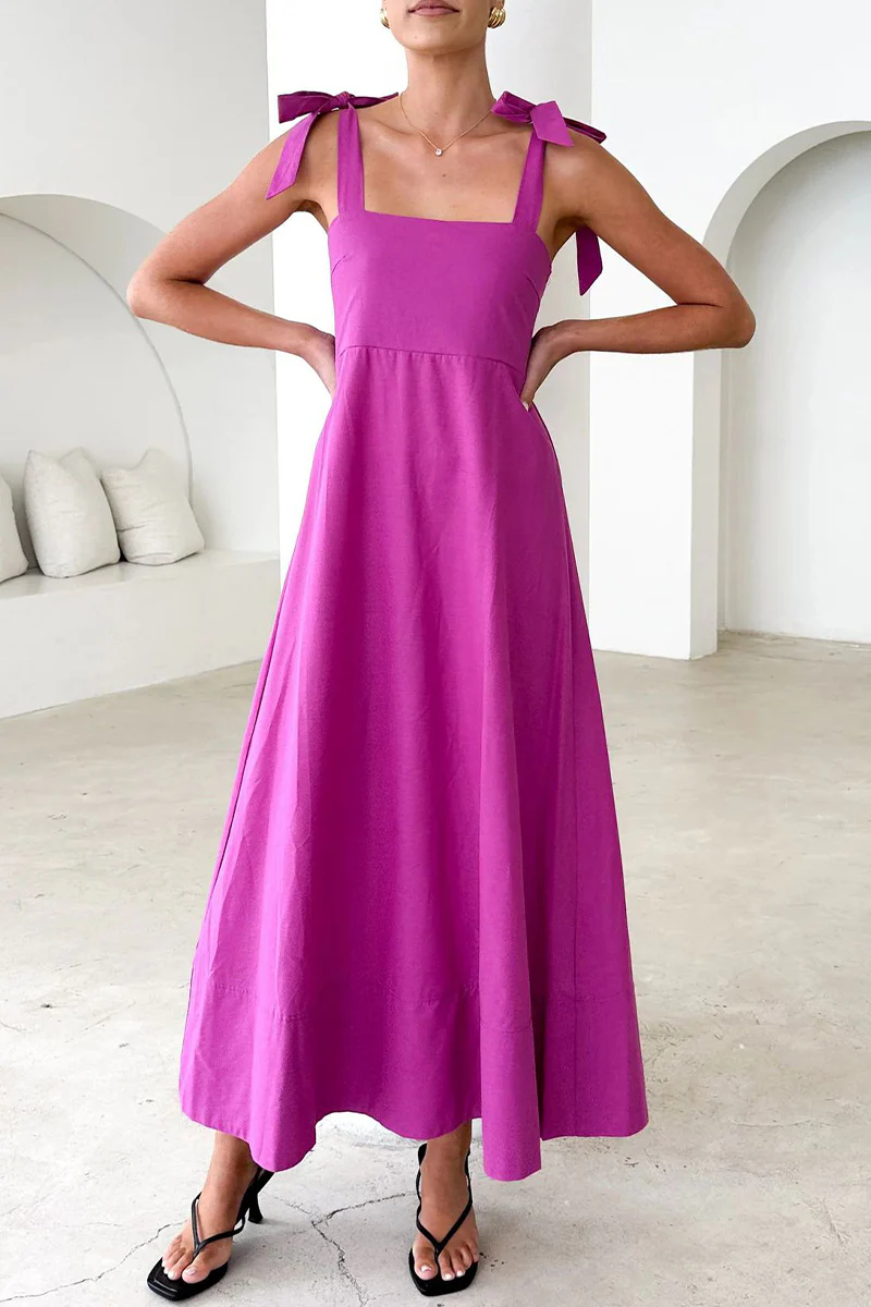 Casual Daily Lace Up Square Neck Sling Dresses(3 Colors) - Panekey