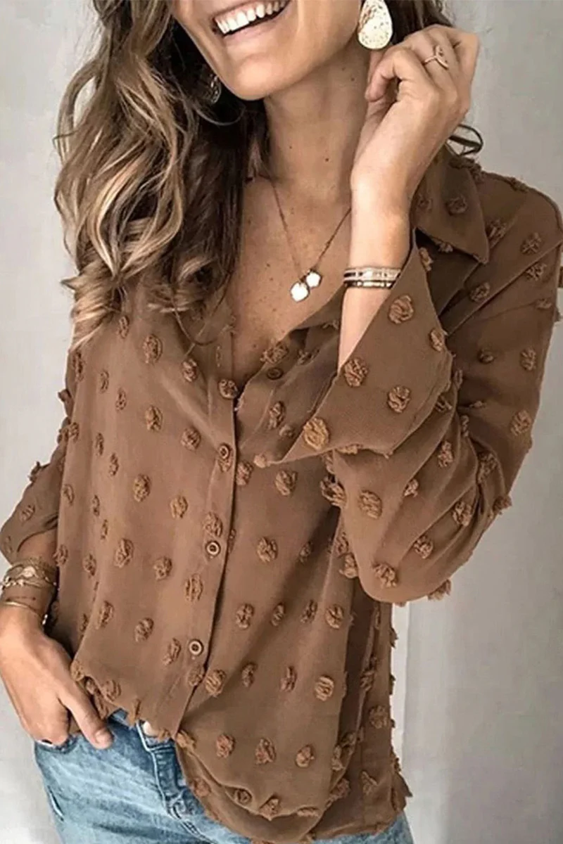 Casual Daily Buttons Fur Ball Turndown Collar Blouses(3 Colors) - Panekey