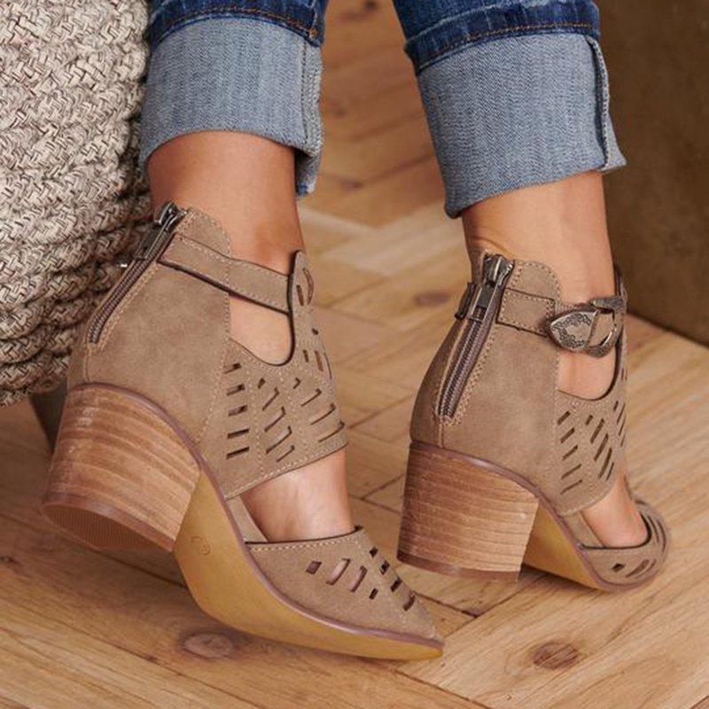 Casual Hollowed Out Patchwork Solid Color Fish Mouth Out Door Wedges Shoes (Heel Height 1.97in) - Panekey