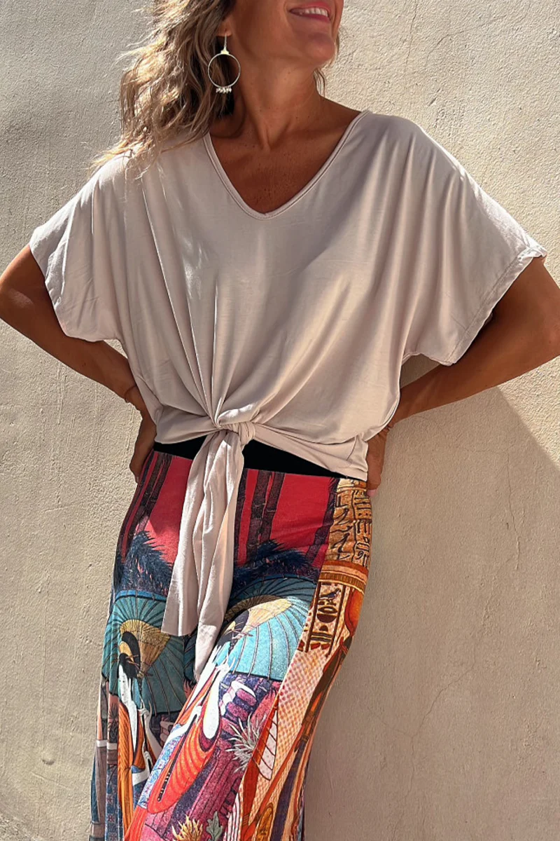 Casual Daily Knotted V Neck T-Shirts - Panekey