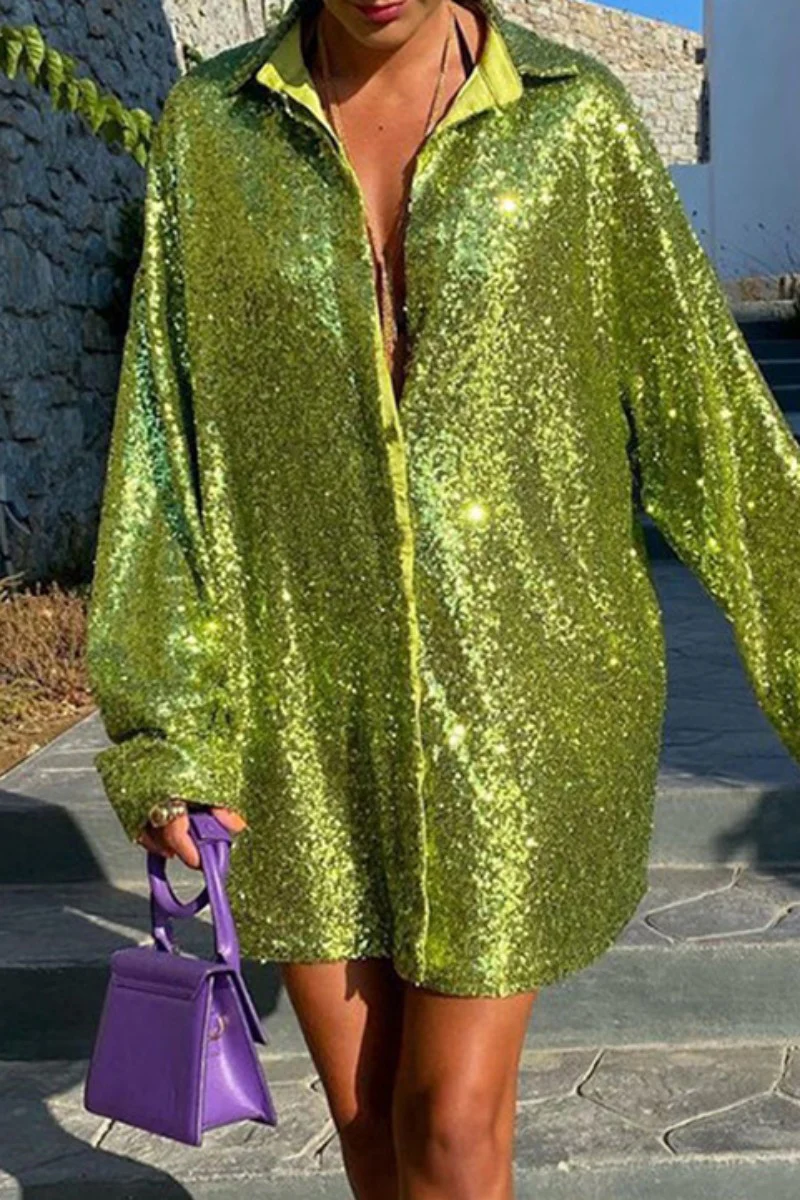 Casual Patchwork Sequins Shirt Collar Tops - Panekey