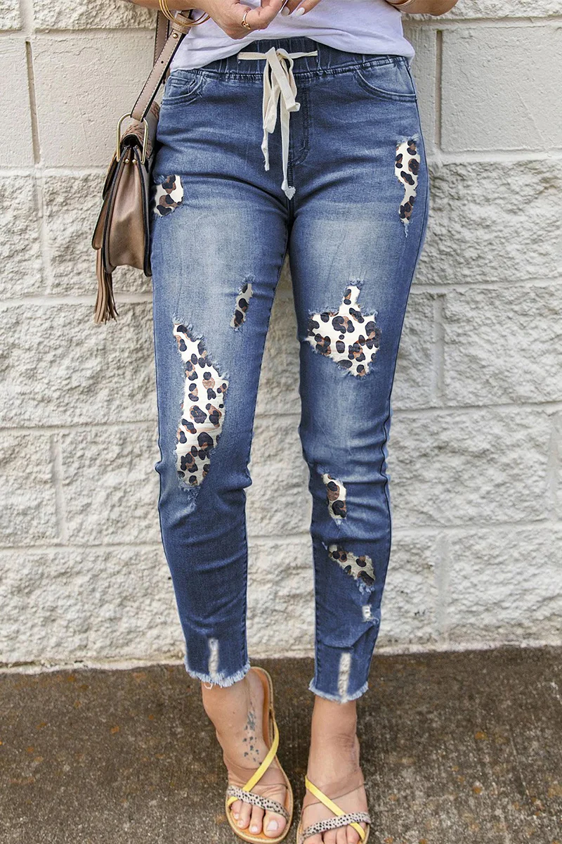 Casual Patchwork Ripped Skinny Denim Jeans - Panekey