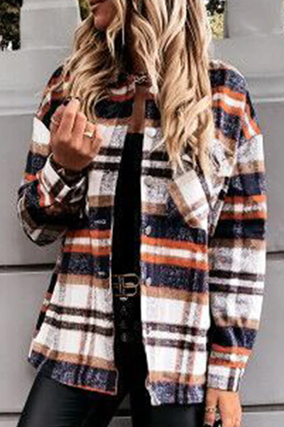Casual Plaid Buckle Turndown Collar Outerwear(3 Colors) - Panekey