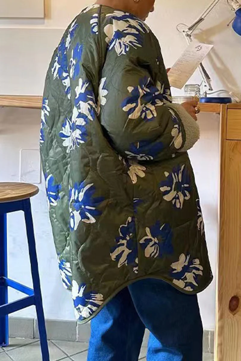 Casual Floral Contrast O Neck Outerwear - Panekey