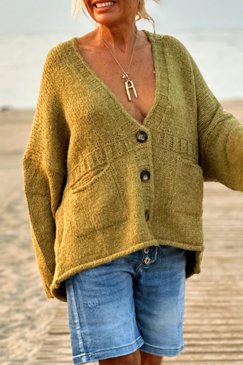 Casual Daily Pocket Buttons V Neck Outerwear - Panekey