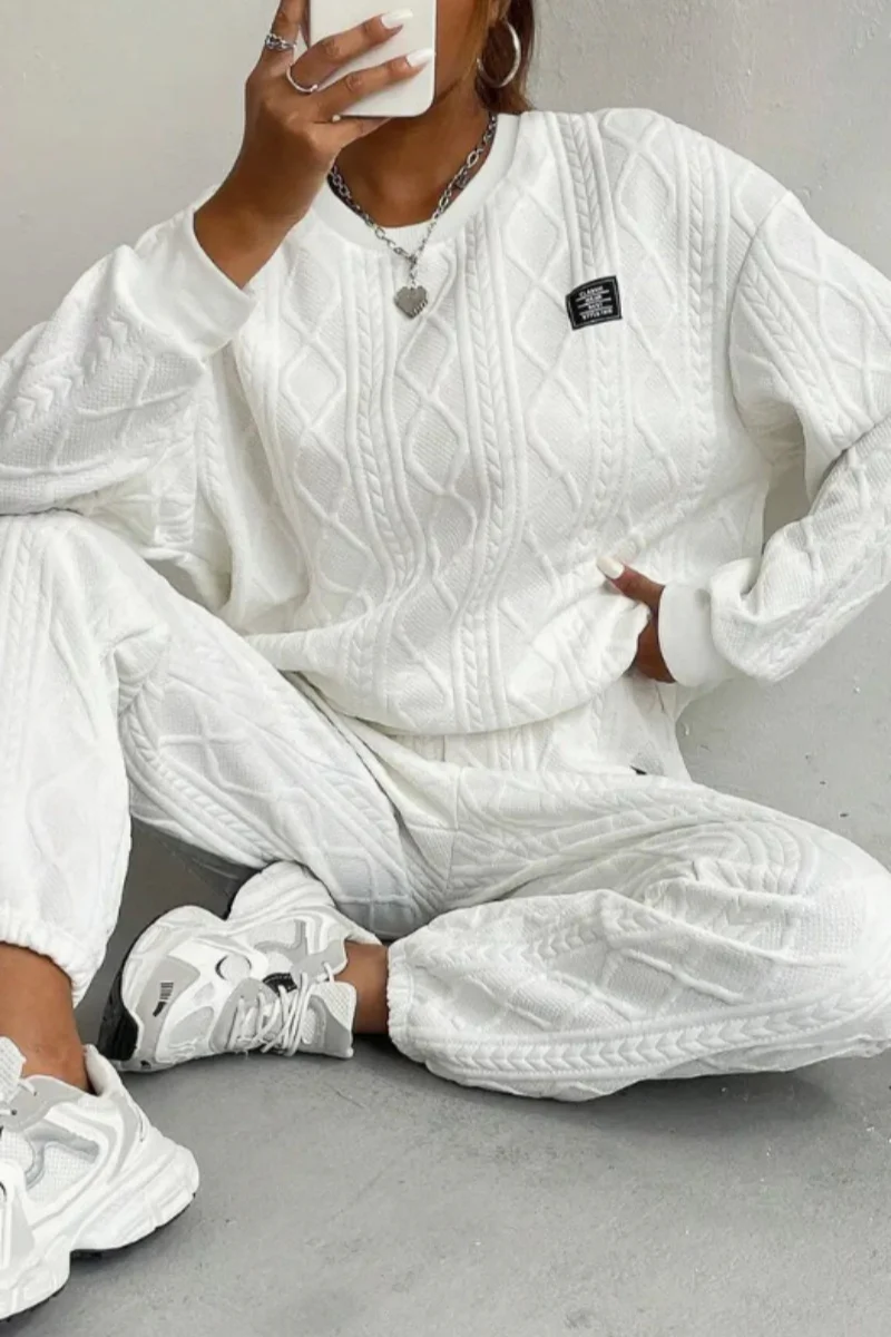 Casual Basic O Neck Long Sleeve Two Pieces(7 Colors) - Panekey