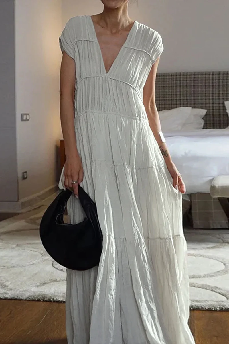 Casual Patchwork V Neck Sleeveless Dresses - Panekey