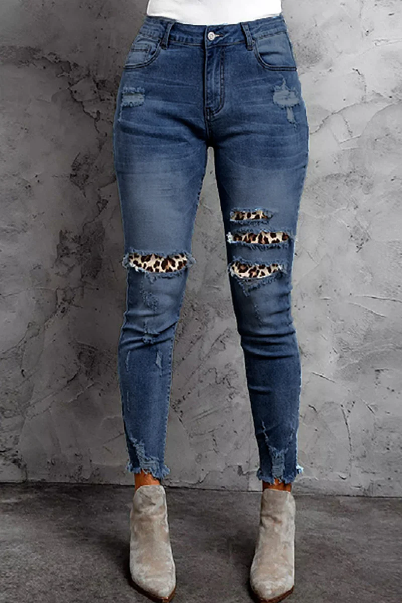 Casual Patchwork Make Old Regular Denim Jeans - Panekey