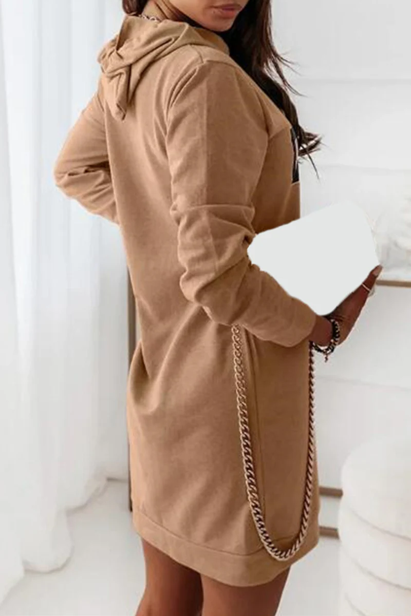 Casual Letter Draw String Hooded Collar Dresses - Panekey