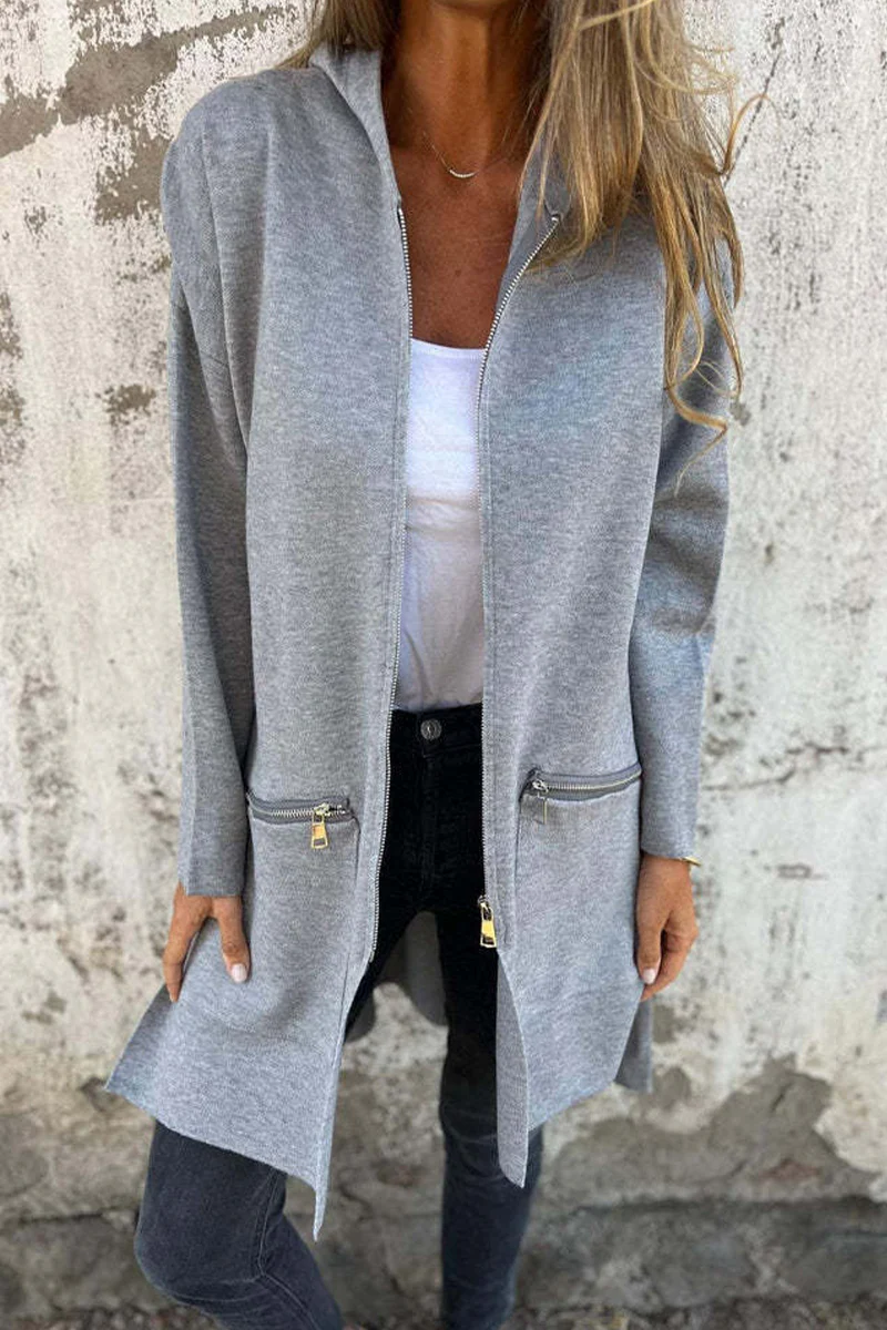 Casual Daily Solid Color Pocket Zipper Hooded Outerwear(5 Colors) - Panekey