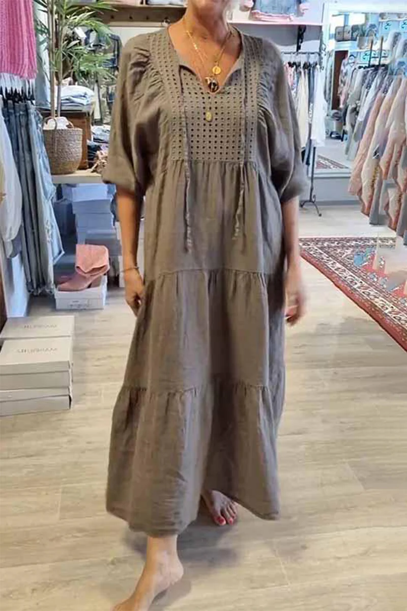 Casual Lace Up V Neck A Line Dresses(8 Colors) - Panekey