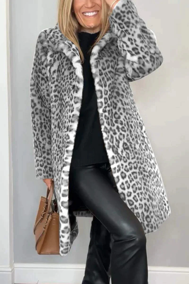 Casual Leopard Patchwork Fluffy Turndown Collar Outerwear(5 Colors) - Panekey